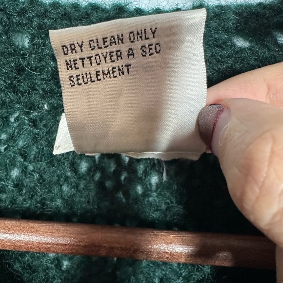 Vtg Talbots Mohair Blend Open Cable Knit Cardigan Sz L Oversized Forest Green - Picture 8 of 12